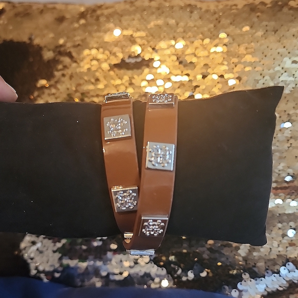 Rustic cuff Meagan Double Wrap Bracelet Brown w/ Metal Rustic Cuff Emblems